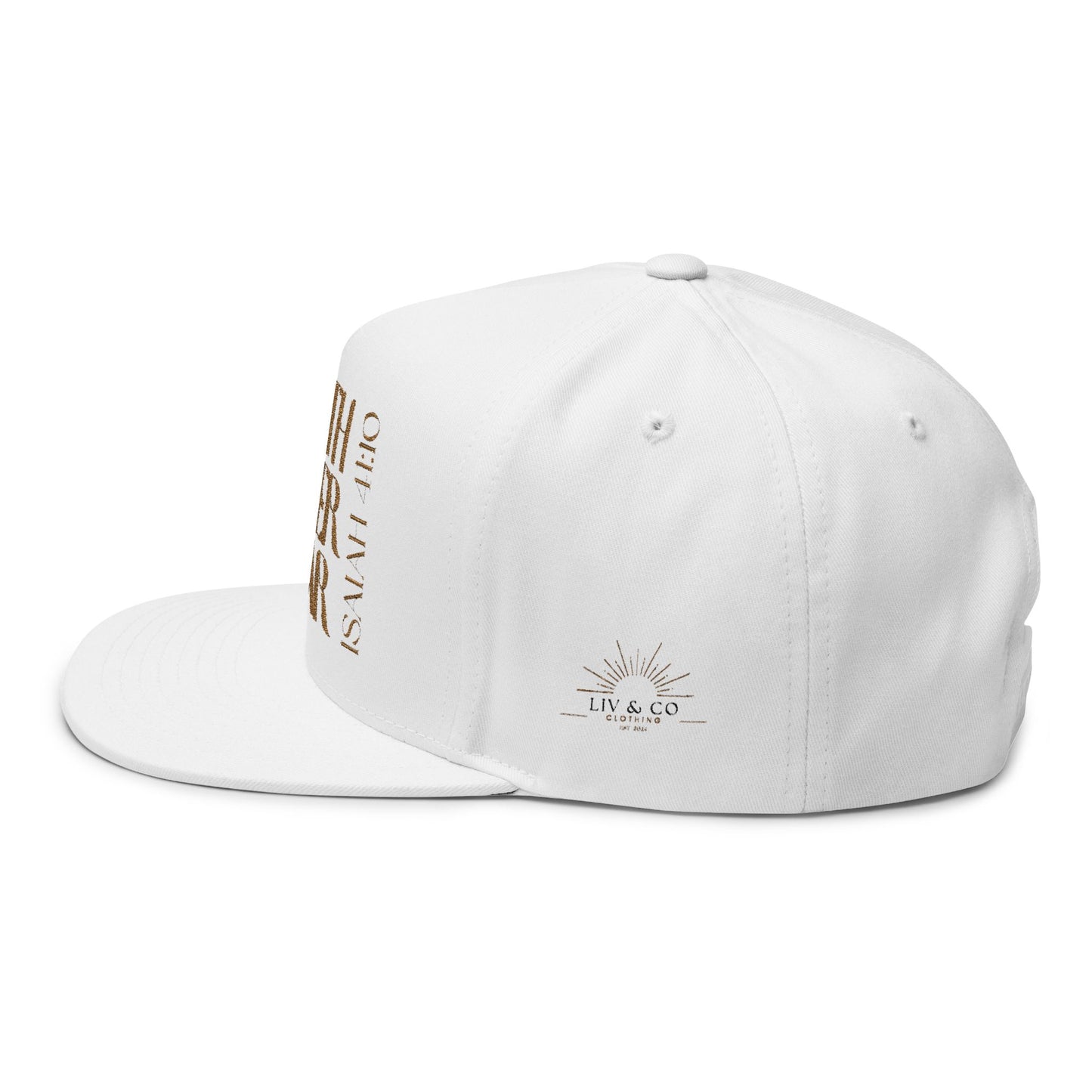 (White) Faith Over Fear - Embroidered Flat Bill Cap