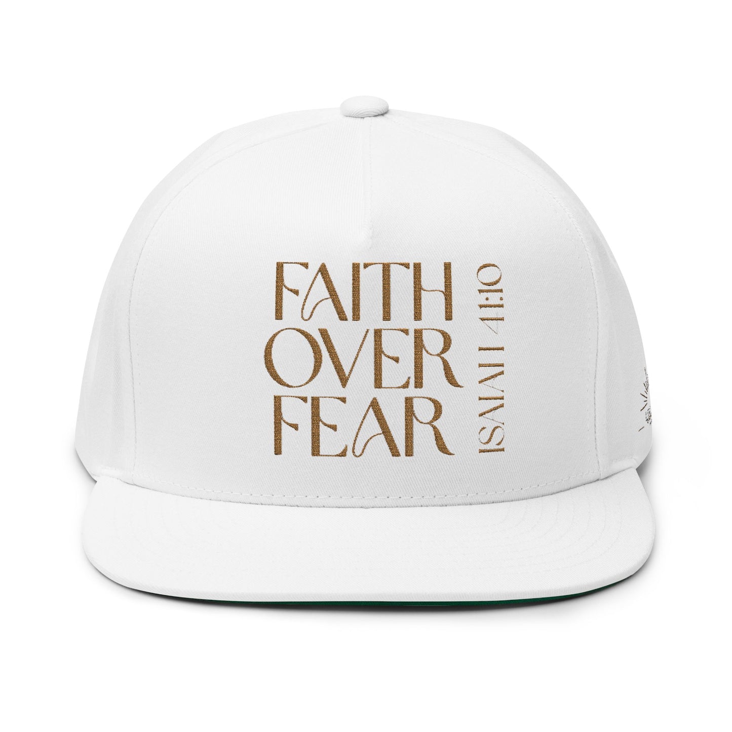 (White) Faith Over Fear - Embroidered Flat Bill Cap